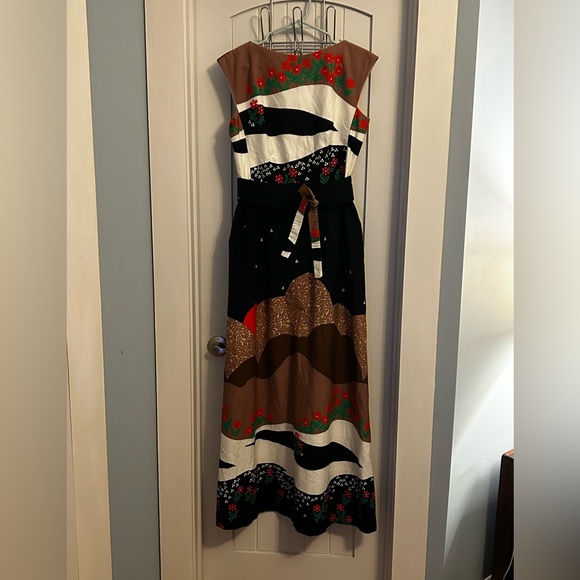 VTG Malia Honolulu 1960s Mod Print Maxi Dress Size 12 Tiki Boho